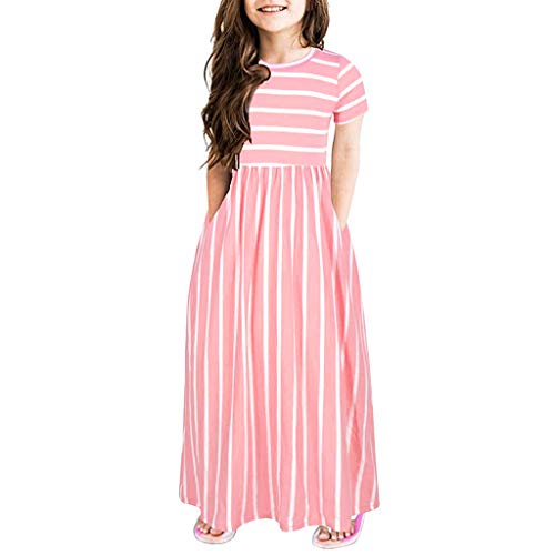 Lang Kleid Mädchen Kinder Kleidung Kleinkind Kurzarm LangarmStreifen Maxikleid Lange Kinder Casual Sommer T-Shirt Kleid Sommerkleid Blusenkleid Oberteil Mädchen 2~12 Jahre von NCQiFei