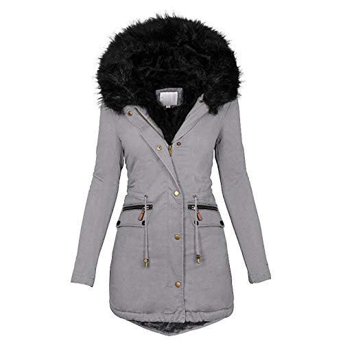 Mantel Frauen Winter Plus Size Einfarbig Daunenmantel Langarm Reißverschlusstasche Damen Jacke Gefüttert Teddyfell Winterjacke Dicker Wintermantel Winterparka mit Kapuze Windbreake (Grau, XXXXXL) von NCQiFei