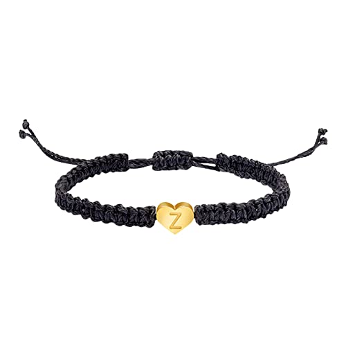 NCQiFei Armband 26 Buchstaben Pärchenarmband Partnerarmband Schwarz Personalisiert Geflochtene Handgefertigt mit Gold Herz Initialen für Paare Geschenk für Männer, Frauen, Mädchen (Z, One Size) von NCQiFei