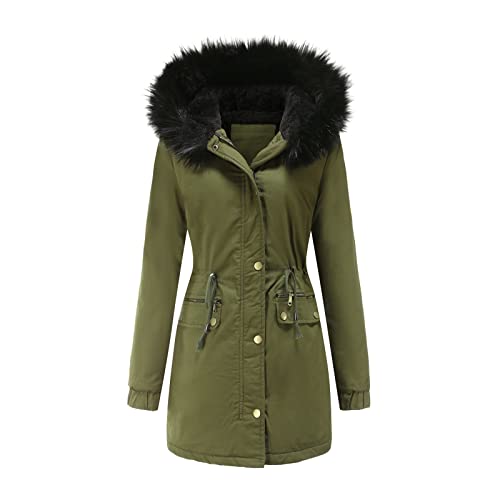 NCQiFei Damen Winter Jacke Parka Damen üBergangsjacke Lang Mantel Outdoorjacke Winterjacken Winterjacke Damen üBergrößEn Gepolsterte Kleidung Mit Taschen Warm GefüTterte Winterjacke (Armeegrün1, S) von NCQiFei