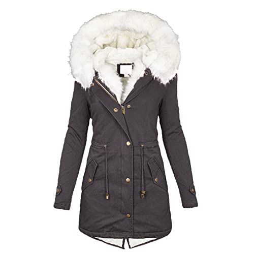 NCQiFei Damenmantel für Übergang Lang Winter Elegant Outdoor Sportlich Winterparka Wintermantal Parka Mantel Damenjacke Fleecejacke Steppmantel Übergangsmantel Übergangsjacke Winterjacke (Grau2, M) von NCQiFei