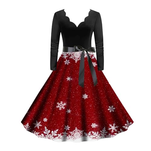 NCQiFei Weihnachtskleid Damen Elegant Langarm Vintage Weihnachtskleider für Damen Etuikleid Damen Kleid Kleider Frauen Blusenkleid Christmas Dresses Mädchen Rot Festlich Festival Große (113#Rot, L) von NCQiFei