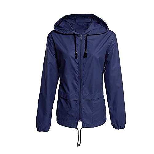 Sommer Regenjacke für Damen und Herren mit Kapuze, wind und wasserdicht, aktmungsaktiv und leicht, Eleganter und funktionaler Regenmantel in mittlerer Laenge, verscheidene Farben (2-Marine, L) von NCQiFei