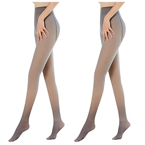 Thermo Strumpfhose Damen, Perfekt Beine Abnehmen Gefälschte Durchscheinend Thermostrumpfhosen Gefütterte Warme Leggings Winter Fleece Plüschstrümpfe Feinstrumpfhose (2pc Grau, 320g für -10~5℃) von NCQiFei