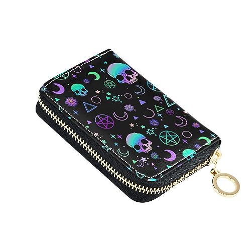 NCRJCZQL RFID-Kreditkartenhalter Geldbörsen Akkordeon für Frauen Leder Reißverschluss Kartenetui Akkordeon Geldbörse für Damen Mädchen, totenkopf, Kunstdruck von NCRJCZQL