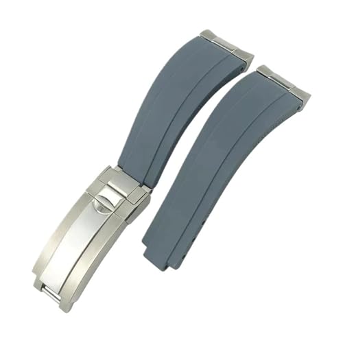 NCSAJCNX 20 mm 21 mm Metallglied Gummiarmband mit gebogenem Ende, kompatibel mit Rolex Submariner DAYTONA Yacht-Master GMT-Armband, Silikonarmbänder(Gray) von NCSAJCNX