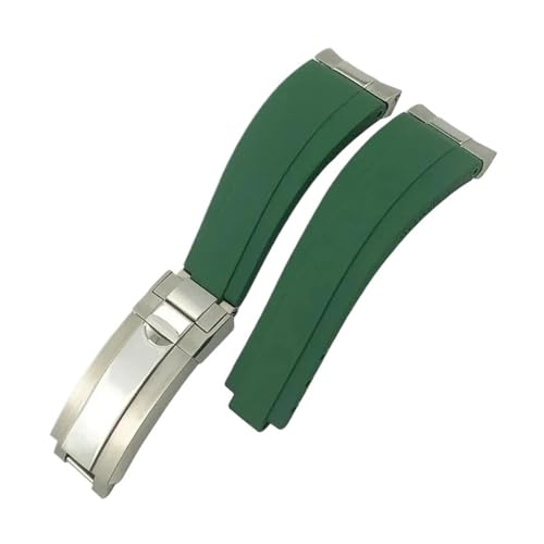 NCSAJCNX 20 mm 21 mm Metallglied Gummiarmband mit gebogenem Ende, kompatibel mit Rolex Submariner DAYTONA Yacht-Master GMT-Armband, Silikonarmbänder(Green) von NCSAJCNX