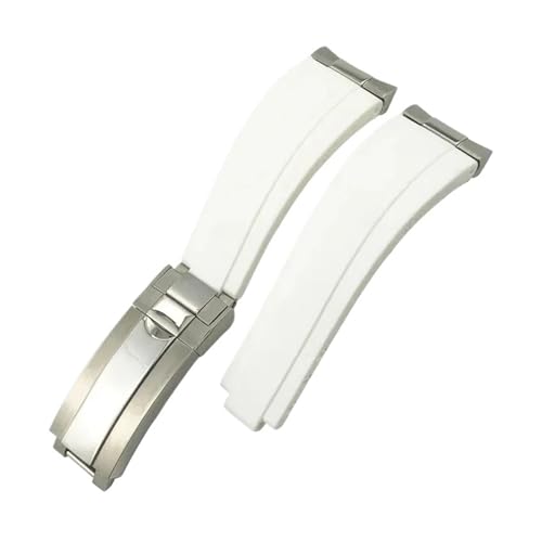 NCSAJCNX 20 mm 21 mm Metallglied Gummiarmband mit gebogenem Ende, kompatibel mit Rolex Submariner DAYTONA Yacht-Master GMT-Armband, Silikonarmbänder(White) von NCSAJCNX