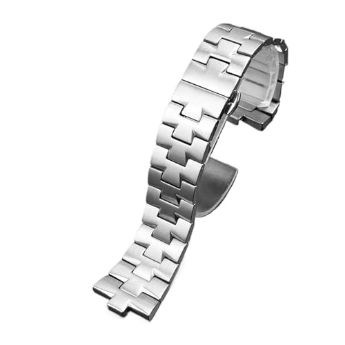 NCSAJCNX 24 mm x 8 mm Edelstahl-Uhrenarmband mit konvexer Öffnung, kompatibel mit OVERSEAS-Armband for Herren, silberfarbenes Armband aus massivem Metall(24mm-7mm) von NCSAJCNX