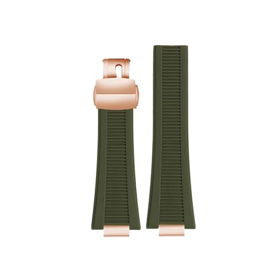 NCSAJCNX 25 * 13mm Notch Silikon Uhrenarmband Schwarz Braun Grau Herrenarmband Kompatibel mit Patek Philippe Nautilus Serie 5711 5726 5712 Armband(B-Green -rose gold) von NCSAJCNX