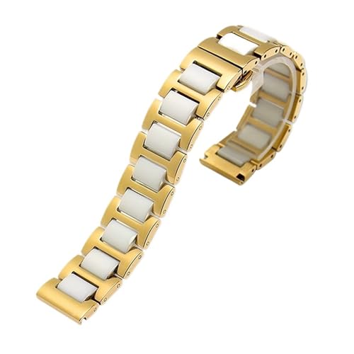 NCSAJCNX Release Edelstahl Keramik Uhrenarmband Herren Damen Mode Armband 12 14 16 18 20 22mm Schwarz Weiß Roségold(Golden white,14mm) von NCSAJCNX