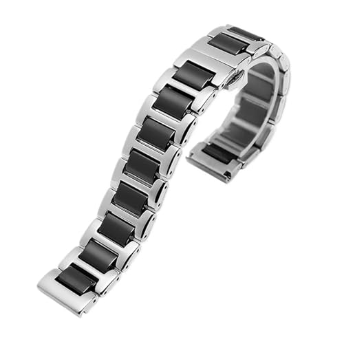 NCSAJCNX Release Edelstahl Keramik Uhrenarmband Herren Damen Mode Armband 12 14 16 18 20 22mm Schwarz Weiß Roségold(Silver black,13mm) von NCSAJCNX