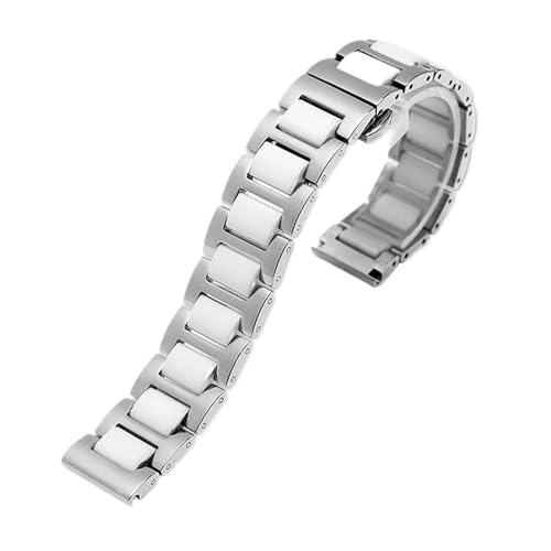 NCSAJCNX Release Edelstahl Keramik Uhrenarmband Herren Damen Mode Armband 12 14 16 18 20 22mm Schwarz Weiß Roségold(Silver white,16mm) von NCSAJCNX