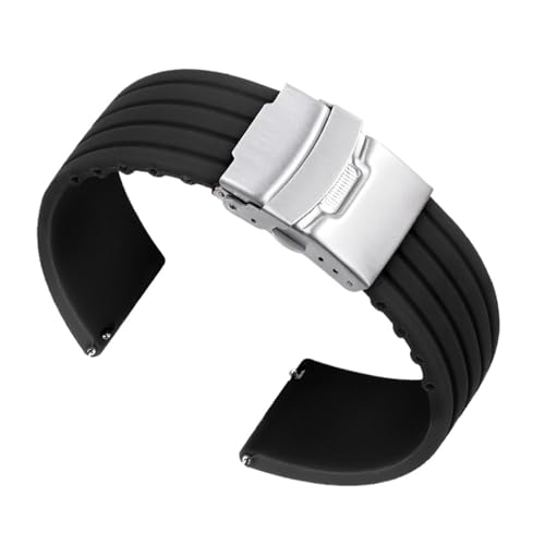 NCSAJCNX Schnellverschluss-Gummiarmband, verlängertes weiches Handuhr-Silikonband for Herren, wasserdichtes Armband, zuschneidbares Fit-Armband(BK,18MM_BLACK CLASP) von NCSAJCNX
