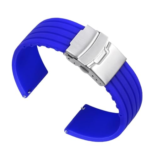 NCSAJCNX Schnellverschluss-Gummiarmband, verlängertes weiches Handuhr-Silikonband for Herren, wasserdichtes Armband, zuschneidbares Fit-Armband(BU,18MM_SILVER CLASP) von NCSAJCNX