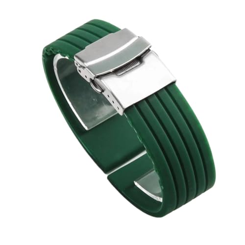 NCSAJCNX Schnellverschluss-Gummiarmband, verlängertes weiches Handuhr-Silikonband for Herren, wasserdichtes Armband, zuschneidbares Fit-Armband(GN,20MM_SILVER CLASP) von NCSAJCNX