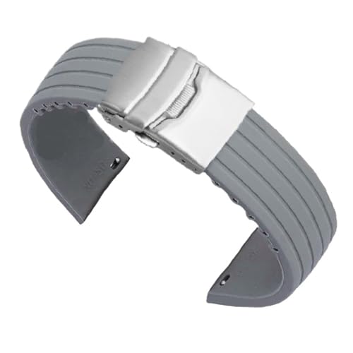 NCSAJCNX Schnellverschluss-Gummiarmband, verlängertes weiches Handuhr-Silikonband for Herren, wasserdichtes Armband, zuschneidbares Fit-Armband(GY,20MM_SILVER CLASP) von NCSAJCNX