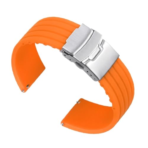 NCSAJCNX Schnellverschluss-Gummiarmband, verlängertes weiches Handuhr-Silikonband for Herren, wasserdichtes Armband, zuschneidbares Fit-Armband(ORG,20MM_SILVER CLASP) von NCSAJCNX