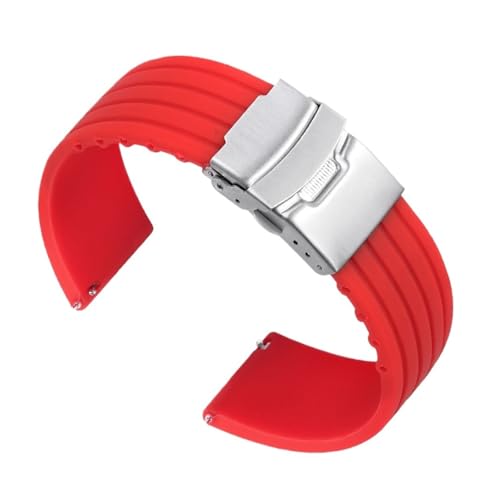 NCSAJCNX Schnellverschluss-Gummiarmband, verlängertes weiches Handuhr-Silikonband for Herren, wasserdichtes Armband, zuschneidbares Fit-Armband(RD,24MM_BLACK CLASP) von NCSAJCNX