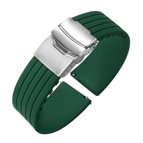 NCSAJCNX Uhrenarmband aus Gummi und Silikon, universell, wasserdicht, Sport, Faltschließe, kompatibel mit Seiko-Armbandzubehör(Green,20mm) von NCSAJCNX