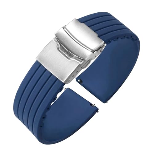 NCSAJCNX Uhrenarmband aus Gummi und Silikon, universell, wasserdicht, Sport, Faltschließe, kompatibel mit Seiko-Armbandzubehör(Mid Blue,24mm) von NCSAJCNX