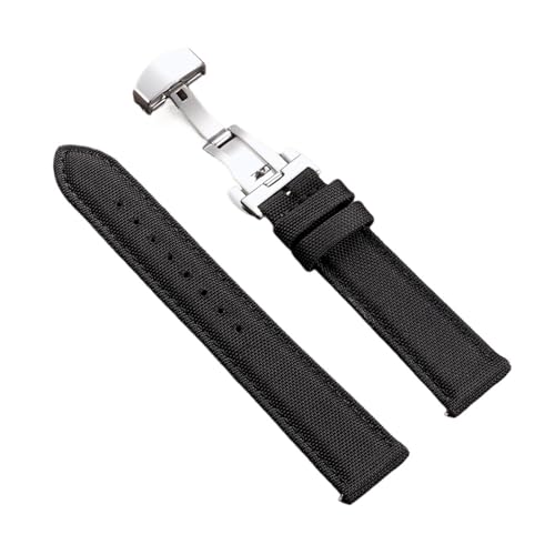 NCSAJCNX Uhrenarmband aus Segeltuch, kompatibel mit Omega Business, Nylon-Schmetterlingsschnalle, Bänder for Herren und Damen, Schnellverschluss, Gürtelzubehör(Black,22mm) von NCSAJCNX