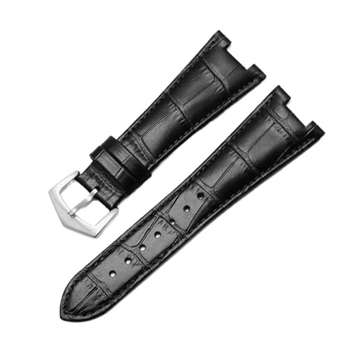 NCSAJCNX Uhrenarmband aus echtem Leder, kompatibel mit Patek Philippe 5711 5712G Nautilus Uhren, konkaves Uhrenarmband mit konvexer Öffnung, 25–12 mm(Black-silver) von NCSAJCNX