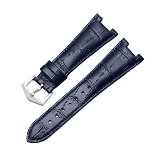 NCSAJCNX Uhrenarmband aus echtem Leder, kompatibel mit Patek Philippe 5711 5712G Nautilus Uhren, konkaves Uhrenarmband mit konvexer Öffnung, 25–12 mm(Blue-silver) von NCSAJCNX