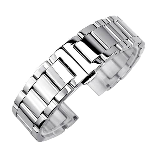NCSAJCNX Uhrenarmband aus massivem Edelstahl, 18 mm, 20, 22, 24, Faltschließe, Metall-Ersatzarmband for Herren(Silver glossy,20mm) von NCSAJCNX