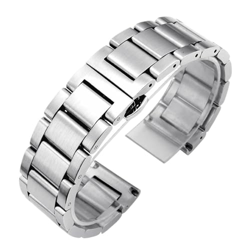 NCSAJCNX Uhrenarmband aus massivem Edelstahl, 18 mm, 20, 22, 24, Faltschließe, Metall-Ersatzarmband for Herren(Silver matte,20mm) von NCSAJCNX