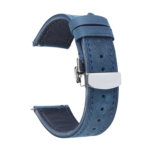 NCSAJCNX Vintage Uhrenarmband Schnellverschluss 18mm 19mm 20mm 21mm 22mm Schmetterlingsschnalle Rindslederarmband Zubehör(Blue,21mm) von NCSAJCNX