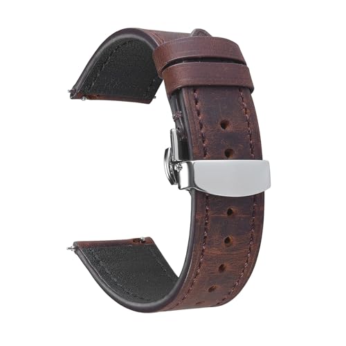 NCSAJCNX Vintage Uhrenarmband Schnellverschluss 18mm 19mm 20mm 21mm 22mm Schmetterlingsschnalle Rindslederarmband Zubehör(Dark brown,20mm) von NCSAJCNX