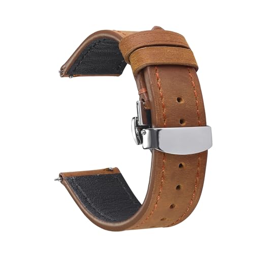 NCSAJCNX Vintage Uhrenarmband Schnellverschluss 18mm 19mm 20mm 21mm 22mm Schmetterlingsschnalle Rindslederarmband Zubehör(Light brown,22mm) von NCSAJCNX