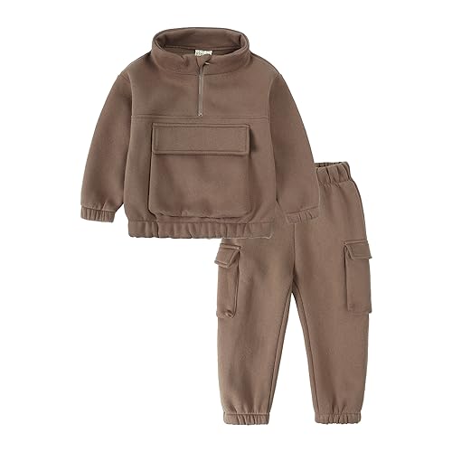 NCTCITY 2tlg Kinder Warm Trainingsanzug Jungen Mädchen Sportanzug Pullover Oberteile + Sporthose Outfit Baby Kleinkind 1/4 Zip Top mit Tasche und Hose Sweatshirt mit Sweathose Jogginganzug von NCTCITY