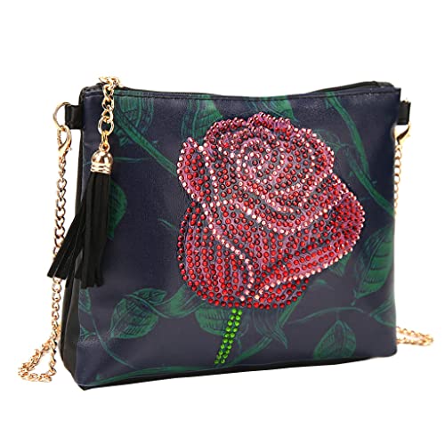 NCTCITY 5D Diamond Art Painting Cross-Body Tasche mit Kette Damen Rose Blumen DIY Diamant Malerei Münze Geldbörse Reißverschluss Handtasche Unterarmtasche Makeup Schultertasche für Party Travel von NCTCITY
