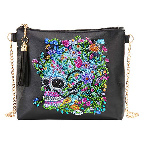 NCTCITY 5D Diamond Art Painting Cross-Body Tasche mit Kette Damen Totenkopf DIY Diamant Malerei Münze Geldbörse Reißverschluss Handtasche Unterarmtasche Makeup Schultertasche für Party Travel von NCTCITY