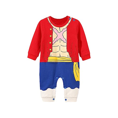 NCTCITY Baby Jungen Mädchen Spielanzug Unisex Bodys Einteiler Overall Neugeborene Strampler Kleinkinder Jumpsuit Anime Cosplay Bodysuit Playwear Onesies mit Druckknopf Luffy Chopper Son Goku von NCTCITY