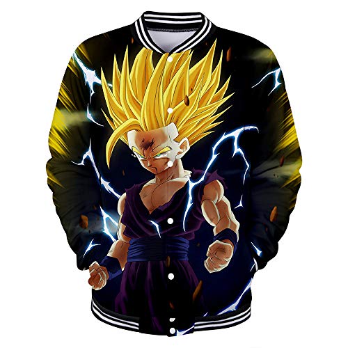 NCTCITY Baseball Jacke Mit der Taste 3D Digitaldruck Langarm Sweatshirts Lose Bequeme Warme Sweater Japanische Anime Super Saiyan Son Goku Son Gohan Tops Für Liebhaber Männer und Frauen von NCTCITY