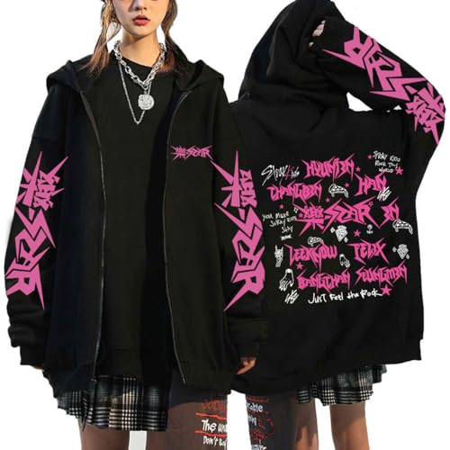 NCTCITY Damen Kapuzenjacke KPOP Stray Kids 樂-Star Y2K E-Girl Zip Up Hoodies Freizeit Streetwear Sweater Langarm Top Harajuku Oversized Jacke Sweatshirt SKZ BangChan Changbin Hyunjin Han Felix von NCTCITY
