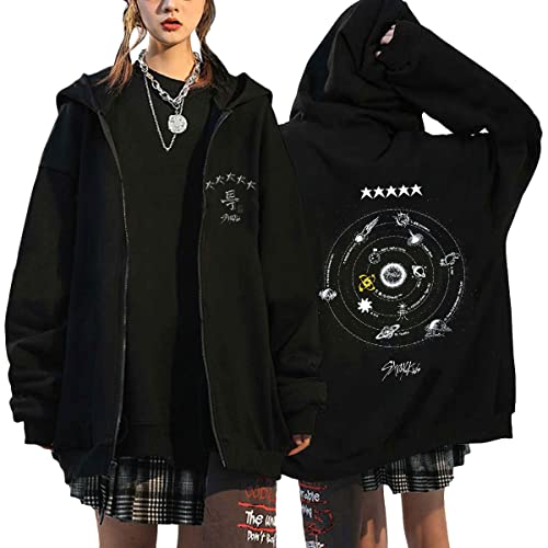 NCTCITY Damen Kapuzenjacke KPOP Stray Kids Y2K E-Girl Zip Up Hoodies Freizeit Streetwear Sweater Langarm Top Harajuku Oversized Jacke Sweatshirt 5-Star MANIAC NOEASY MIROH Hyunjin Han Felix Jisung von NCTCITY