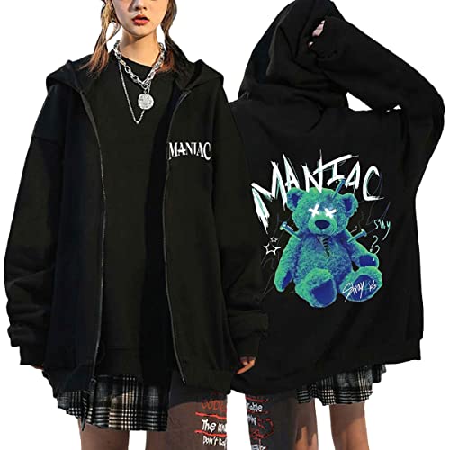 NCTCITY Damen Kapuzenjacke KPOP Stray Kids Y2K E-Girl Zip Up Hoodies Freizeit Streetwear Sweater Langarm Top Harajuku Oversized Jacke Sweatshirt 5-Star MANIAC NOEASY MIROH Hyunjin Han Felix Jisung von NCTCITY