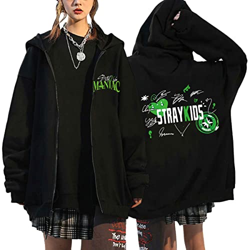 NCTCITY Damen Kapuzenjacke KPOP Stray Kids Y2K E-Girl Zip Up Hoodies Freizeit Streetwear Sweater Langarm Top Harajuku Oversized Jacke Sweatshirt 5-Star MANIAC NOEASY MIROH Hyunjin Han Felix Jisung von NCTCITY