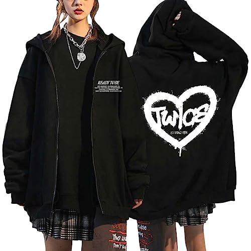 NCTCITY Damen Kapuzenjacke Twice Ready to BE Bedrucken Y2K E-Girl Zip Up Hoodies Streetwear Sweater Langarm Top Harajuku Oversized Jacke Sweatshirt 5TH World Tour JEONGYEON DAHYUN CHAEYOUNG von NCTCITY