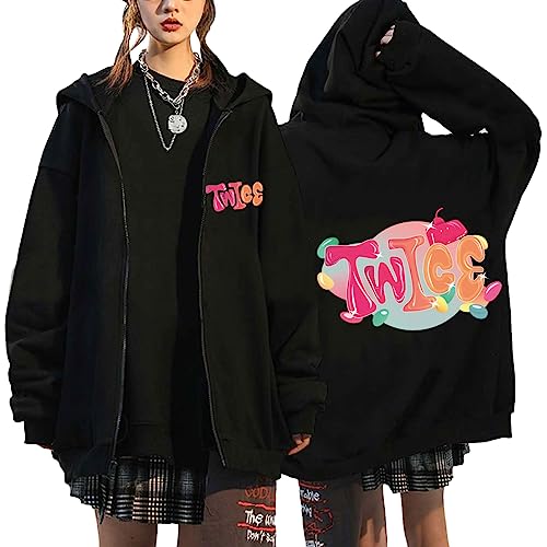 NCTCITY Damen Kapuzenjacke Twice Ready to BE Bedrucken Y2K E-Girl Zip Up Hoodies Streetwear Sweater Langarm Top Harajuku Oversized Jacke Sweatshirt 5TH World Tour JEONGYEON DAHYUN CHAEYOUNG von NCTCITY