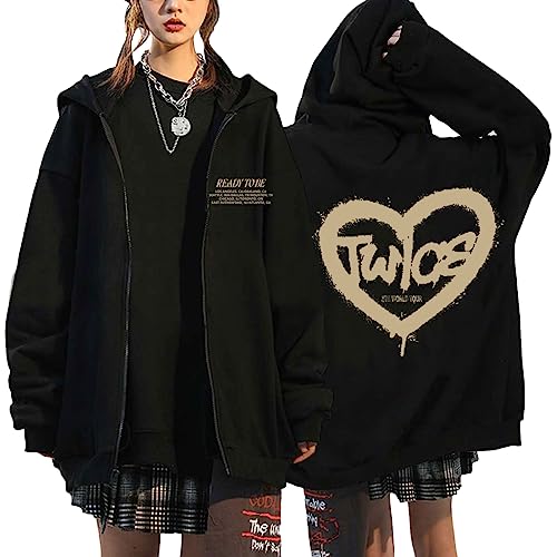 NCTCITY Damen Kapuzenjacke Twice Ready to BE Bedrucken Y2K E-Girl Zip Up Hoodies Streetwear Sweater Langarm Top Harajuku Oversized Jacke Sweatshirt 5TH World Tour JEONGYEON DAHYUN CHAEYOUNG von NCTCITY