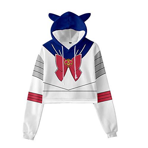 NCTCITY Damen Kapuzenpullover Cat Ear Crop Tops Japanischer Anime Sailor Moon 3D Druck Lässiger Hoodie Sweatshirts Loose Sweater Cosplay Tops von NCTCITY