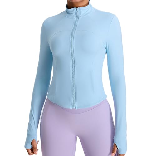 NCTCITY Damen Laufjacke Sportjacke Atmungsaktive Langarm Gym Tops Running-Jacken mit Tasche Full Zip Yoga Frauenjacke Workout Fitness Oberteil Slim Fit Trainingsjacke mit Daumenlöchern von NCTCITY