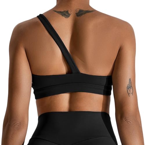NCTCITY Damen One Shoulder Sport BH Gepolstert Bustier Elastische Büstenhalter Workout Bra Ohne Bügel Crop Tops Yoga Bralette Laufen Fitness Unterwäsche von NCTCITY