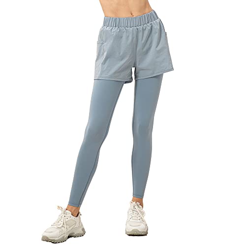 NCTCITY Damen Sport Shorts Legging 2 in 1 Laufshorts Leicht Kurz Sporthose Schnelltrocknende Trainingsshorts Atmungsaktiv Running Fitnesshose mit Handytasche Kompressionshose Yogahose von NCTCITY