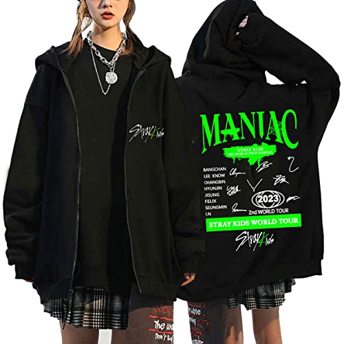 NCTCITY Herren Damen Kapuzenjacke Stray Kids Y2K Zip Hoodie MANIAC Bedrucken Lose Freizeit Streetwear Sweater Langarm Top Oversized Sweatshirt BangChan Hyunjin Han Felix Seungmin I.N von NCTCITY